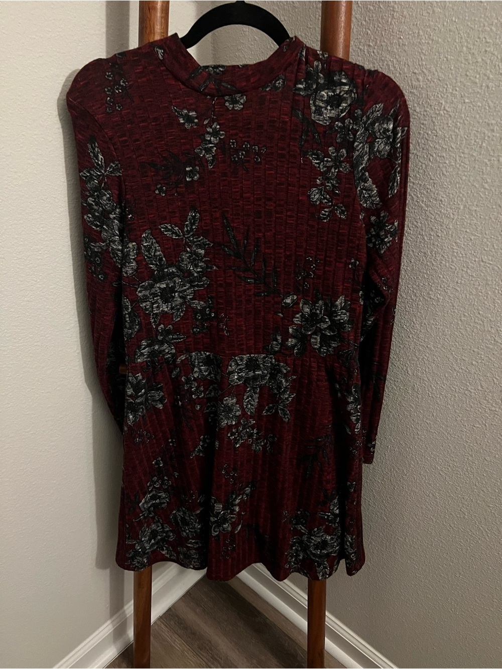 Society Girl Maroon Floral Long Sleeve Knit Dress